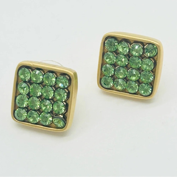 Swarovski Crystal Green Square Earrings